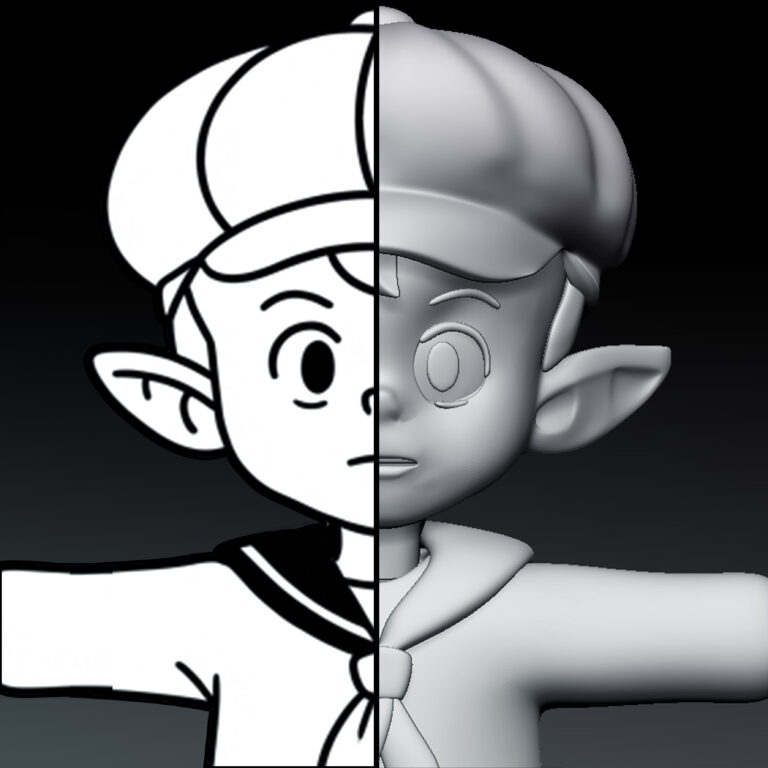 Comparaison de la mascotte Le Petit Gavroche en 2D et en 3D