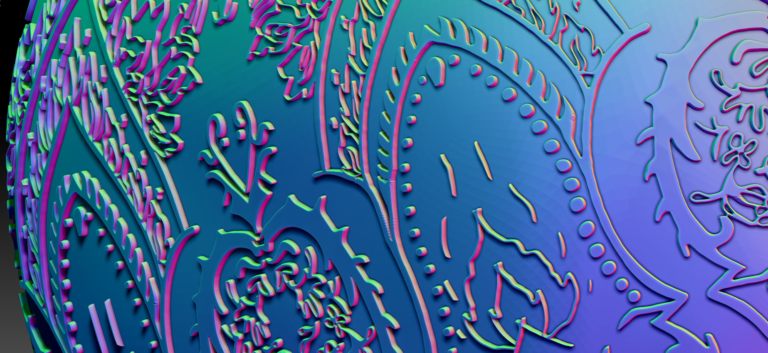 Motifs de dentelle appliqués en normal map sur le masque 3D Mac & Wester