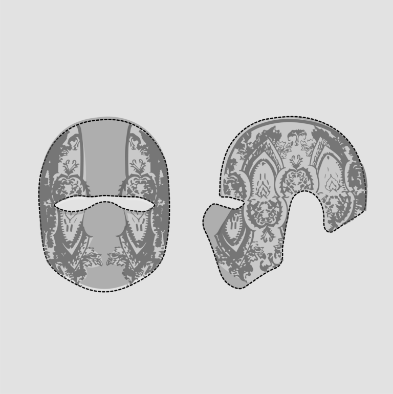 Croquis du masque scénique de Mac & Wester intégrant un motif de dentelle